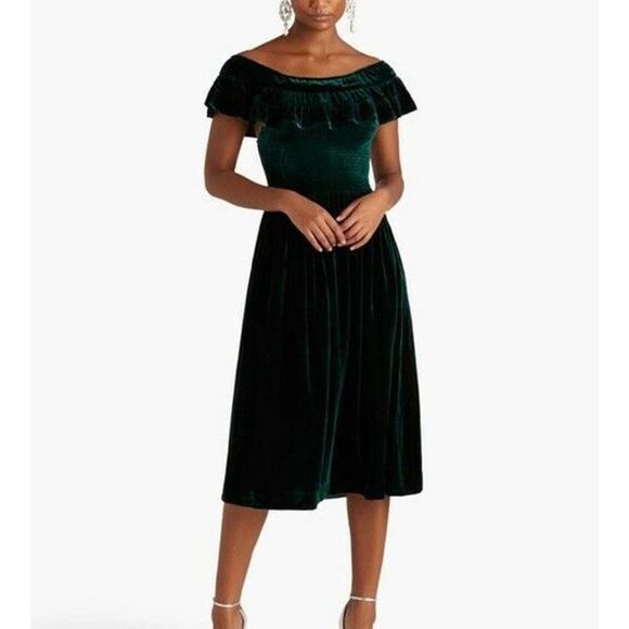 NWT HILL HOUSE HOME Akilah Nap Dress Emerald Velvet XS - Picture 2 of 8